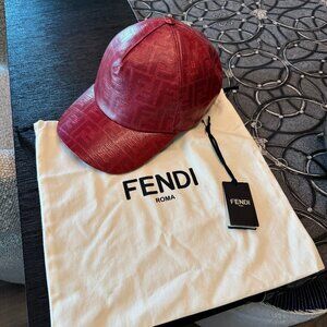 BRAND NEW WITH TAGS FENDI RED GLAZED FF ZUCCA MONOGRAM HAT BASEBALL BALL CAP